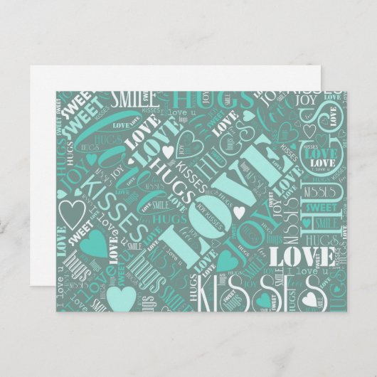 Hugs and Kisses Word Cloud Aquamarin ID286 Postkarte (Vorne/Hinten)