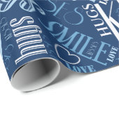 Hugs and Kisses Word Cloud Blue ID286 Geschenkpapier (Rolleneckpunkt)