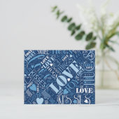 Hugs and Kisses Word Cloud Blue ID286 Postkarte (Stehend Vorderseite)