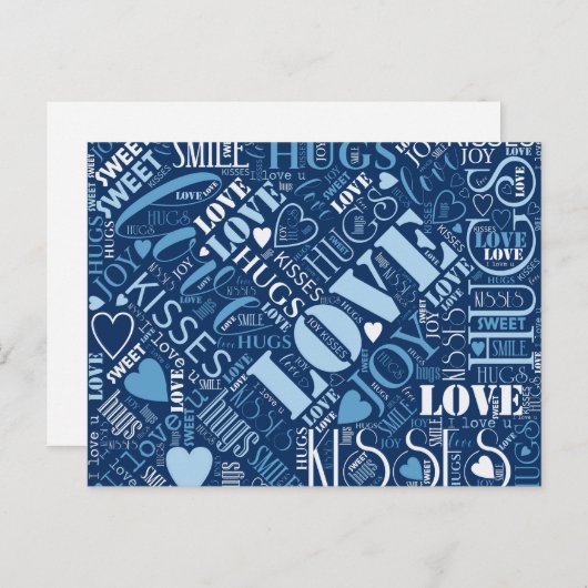 Hugs and Kisses Word Cloud Blue ID286 Postkarte (Vorne/Hinten)