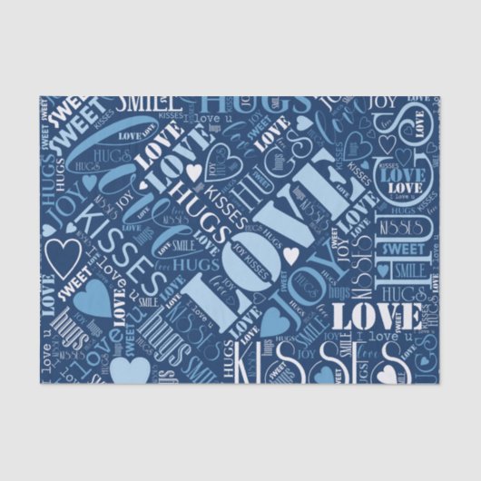Hugs and Kisses Word Cloud Blue ID286 Seidenpapier (Vorderseite)