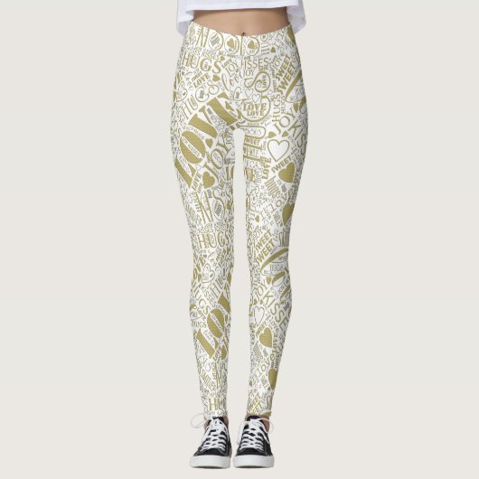 Hugs and Kisses Word Cloud Gold ID286 Leggings (Vorderseite)