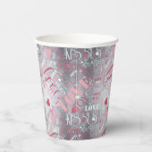 Hugs and Kisses Word Cloud Pink/Silver ID286 Pappbecher (Rechts)
