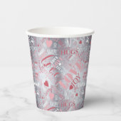 Hugs and Kisses Word Cloud Pink/Silver ID286 Pappbecher (Vorderseite)