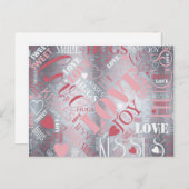 Hugs and Kisses Word Cloud Pink/Silver ID286 Postkarte (Vorne/Hinten)