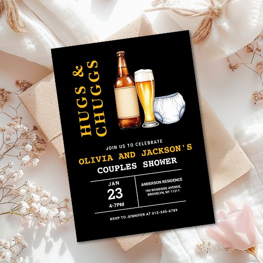 Hugs & Chuggs Beers Diapers Paare Babydusche Einladung
