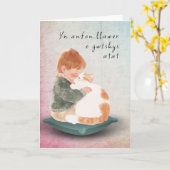 Hugs Cwtches Welsh Boy und Cat senden Karte (Gelbe Blume)