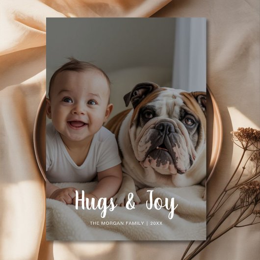 Hugs & Joy - Niedlicher Hund Urlaubskarte Feiertagskarte