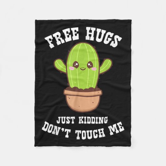 Hugs Just Kidding Don't Touch Me Funny Cactus Fleecedecke (Vorderseite)