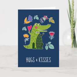 Hugs & Kisses. Funny Crocodile Valentine's Day Feiertagskarte