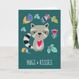 Hugs & Kisses. Funny Raccoon Valentinstag Feiertagskarte