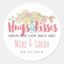 Hugs Kisses Herr Floral Wreath Wedding Sticker