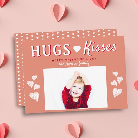 Hugs & Kisses Herz Valentinstag Fotokarte Feiertagskarte