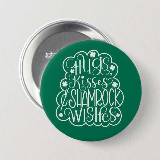 Hugs, Kisses & Kleeblatt wünscht St. Patrick's Day Button (Vorne & Hinten)