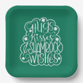 Hugs, Kisses & Kleeblatt wünscht St. Patrick's Day Pappteller (Vorderseite)