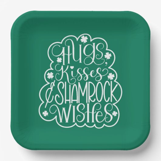 Hugs, Kisses & Kleeblatt wünscht St. Patrick's Day Pappteller (Vorderseite)