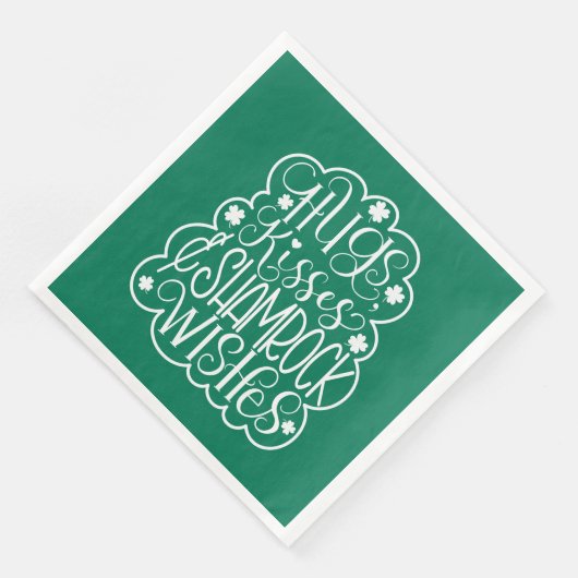 Hugs, Kisses & Kleeblatt wünscht St. Patrick's Day Serviette (Ecke)