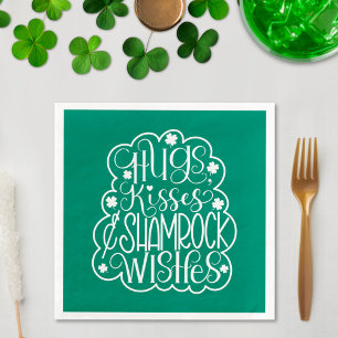 Hugs, Kisses & Kleeblatt wünscht St. Patrick's Day Serviette