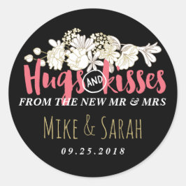 Hugs Kisses Mr. and Mrs Floral Wedding Sticker