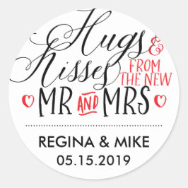 Hugs Kisses New Mr. Hand Lettering Calligrafy Runder Aufkleber