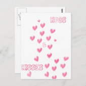 HUGS & KISSES - Niedlich rosa Wasserfarbenherzen Postkarte (Vorne/Hinten)
