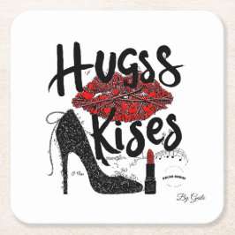 Hugs & Kisses Paper Coaster (6) By Gaile Rechteckiger Pappuntersetzer