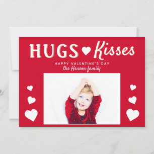 Hugs & Kisses Red Heart Valentine`s Day Foto Card Feiertagskarte