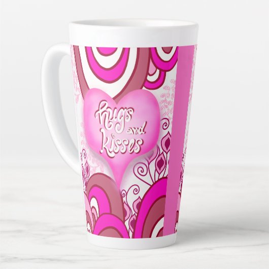 Hugs & Kisses Retro Heart Latte Mug Milchtasse (Linke Ecke)