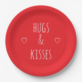 'Hugs & Kisses' Romantic Red White Valentine's Day Pappteller