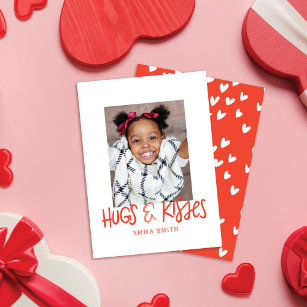 Hugs & Kisses Valentine's Classroom Foto Card Mitteilungskarte