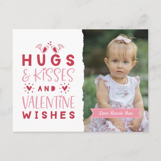 Hugs & Kisses & Valentine's Wish Feiertagspostkarte (Vorderseite)