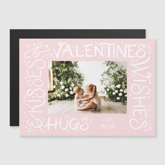 "Hugs & Kisses & Valentinische Wünsche" Hand gesch Magneteinladung (Vorne/Hinten)