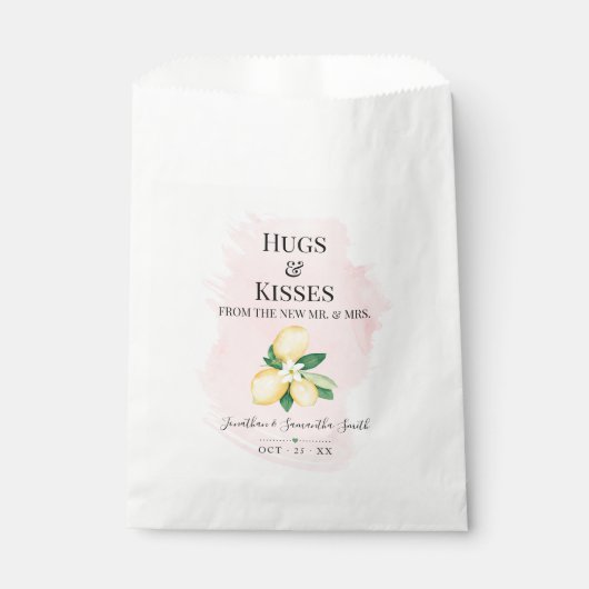 Hugs & Kisses von der neuen Frau Lemons Pink Showe Geschenktütchen (Vorderseite)