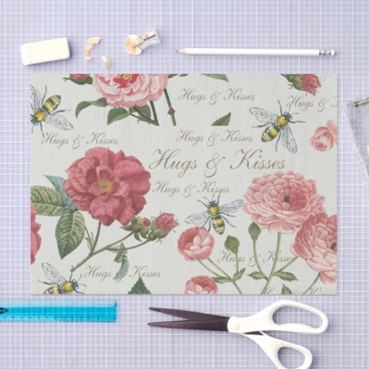 Hugs & Kisses Wilde Blüten und Honigbienen Seidenpapier (Handwerk)