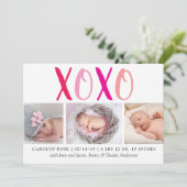 Hugs & Kisses (XOXO) 3 Foto Geburtsankündigung Ankündigung (Stehend Vorderseite)