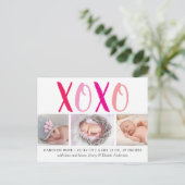 Hugs & Kisses (XOXO) 3 Foto Geburtsankündigung Ankündigungspostkarte (Stehend Vorderseite)