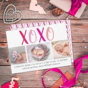 Hugs & Kisses (XOXO) 3 Photo Birth Announcement Ankündigung