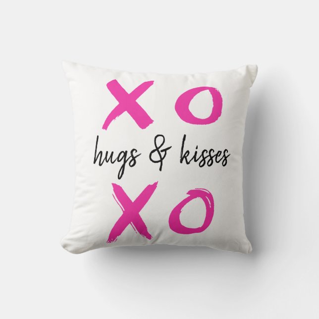 Hugs & Kisses, Xoxo, Valentine, rosa Kissen (Vorderseite)