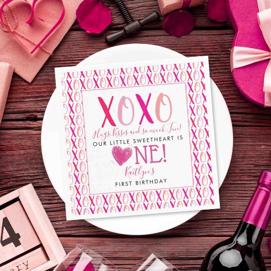 Hugs & Kisses (XOXO) Valentinstag 1. Geburtstag Serviette