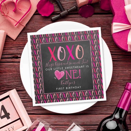 Hugs & Kisses (XOXO) Valentinstag 1. Geburtstag Serviette