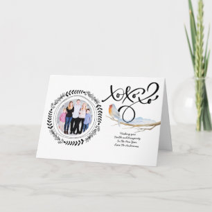 HUGS n KISSES FOTO Xmas Card Modern Robin Feiertagskarte