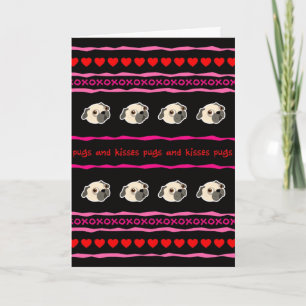 Hugs Pugs and Kisses Valentine's Day Greeting Card Feiertagskarte
