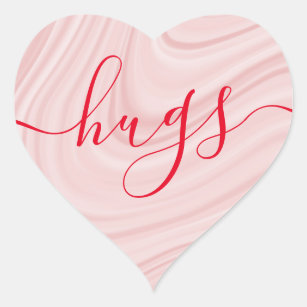 Hugs - Rosa Satin Wirbel Valentinstag Herz-Aufkleber