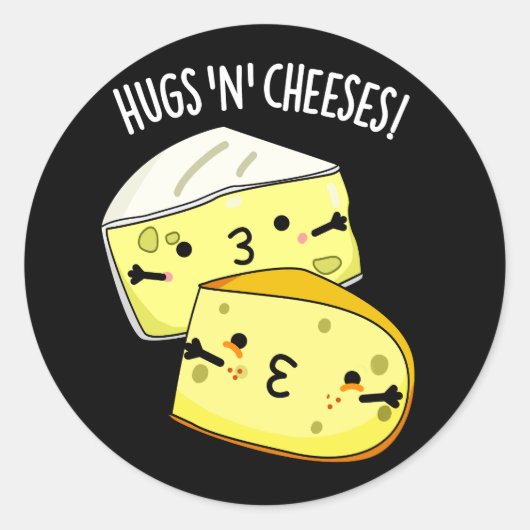 Hugs und Käse Funny Cheese Pun Dark BG Runder Aufkleber (Vorderseite)