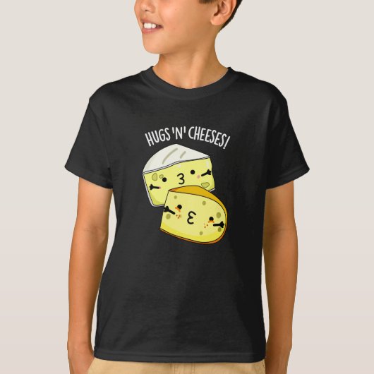 Hugs und Käse Funny Cheese Pun Dark BG T-Shirt (Vorderseite)