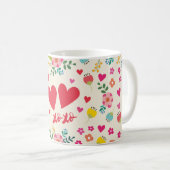 Hugs und Kisses - Blume und Herzen Kaffeetasse (VorderseiteRechts)