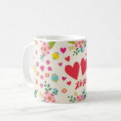 Hugs und Kisses - Blume und Herzen Kaffeetasse (Vorderseite Links)