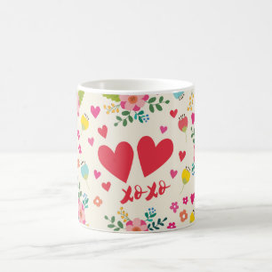 Hugs und Kisses - Blume und Herzen Kaffeetasse