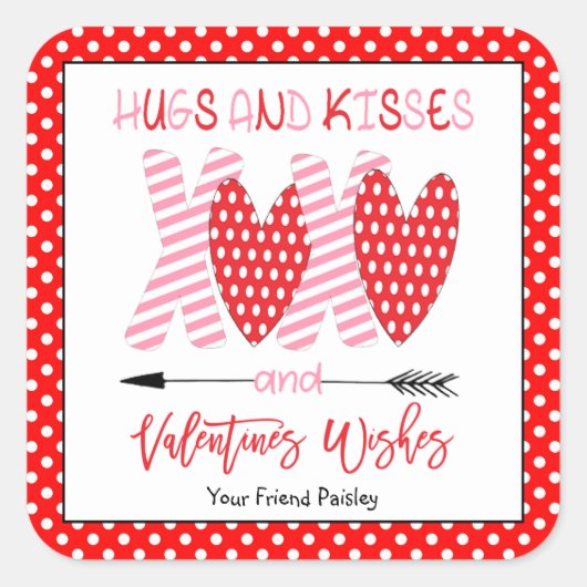 Hugs und Kisses Kids Valentines Stickers (Vorderseite)