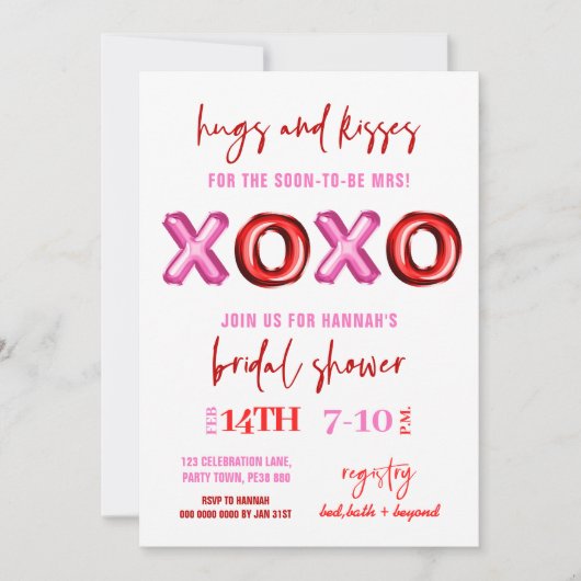 Hugs und Kisses XOXO Brautparty Folienballon Einladung (Vorderseite)